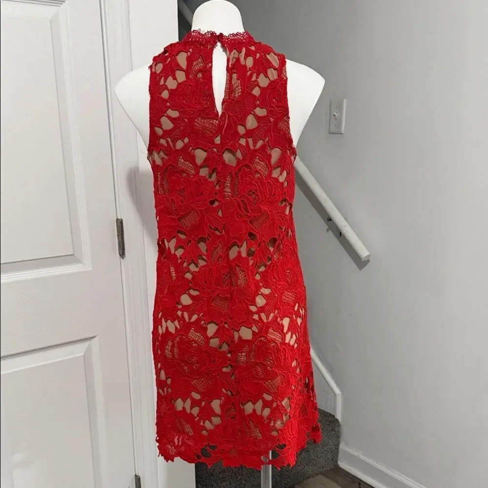 Entro Red Lace Mini Dress Size Small - Picture 2 of 9